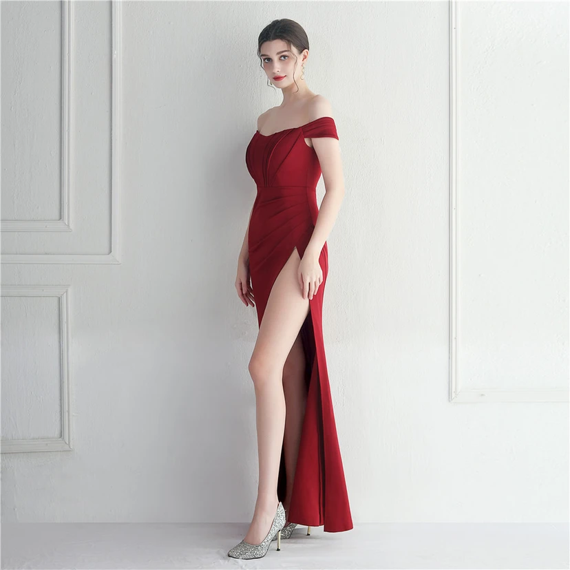 Cross-Border Supply schulterfreies, einseitig schulterfreies Kleid mit Schlitz für Nachtclub, Hochzeit oder Abendessen view 21