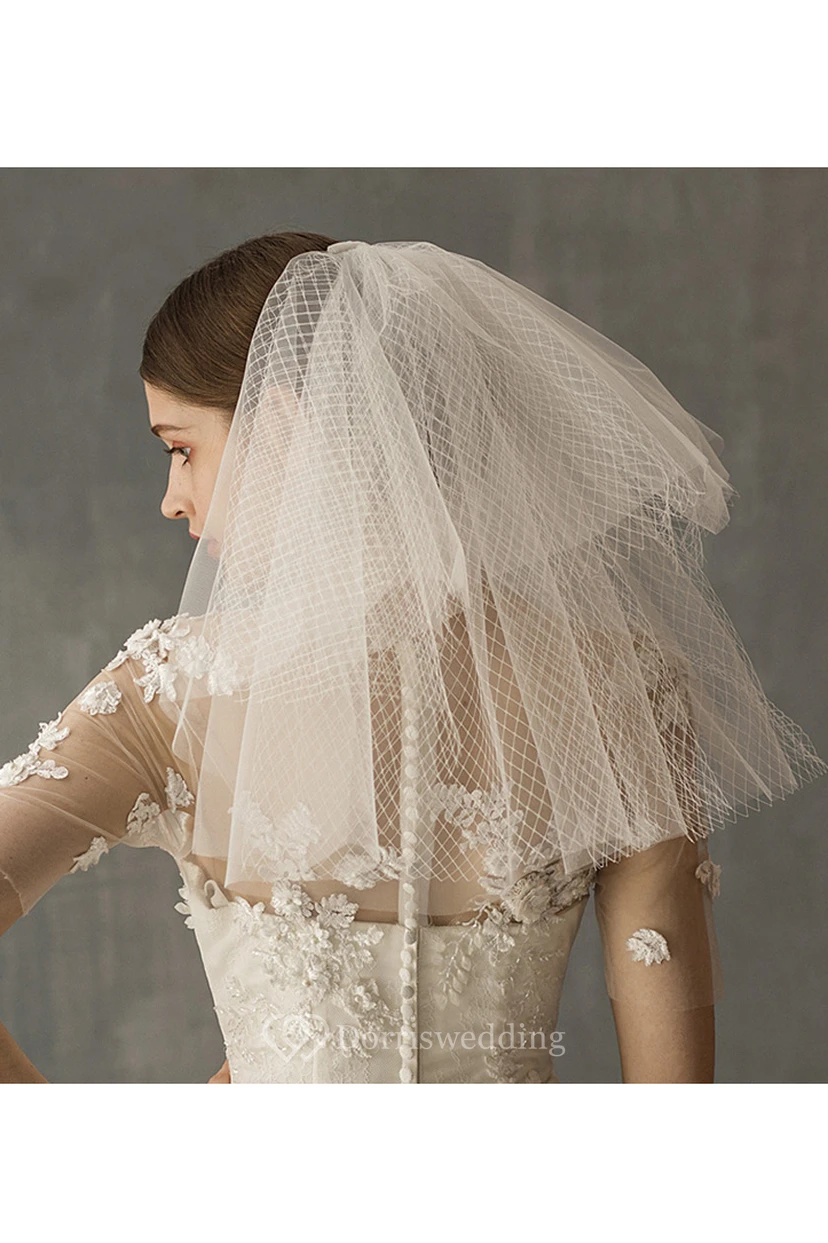 Chic White Two Layer Tulle Shoulder Veil view 3