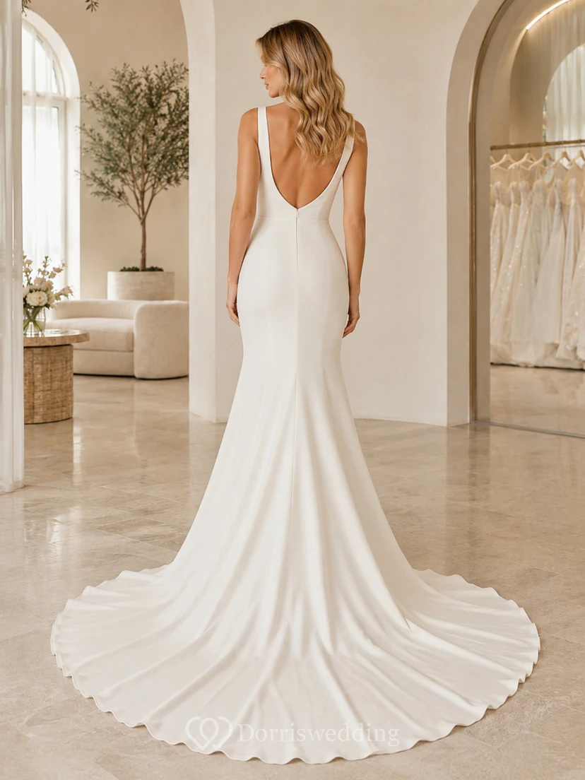 Satin Wedding Dress A-Line Off Shoulder Court Train Bridal Gown view 2