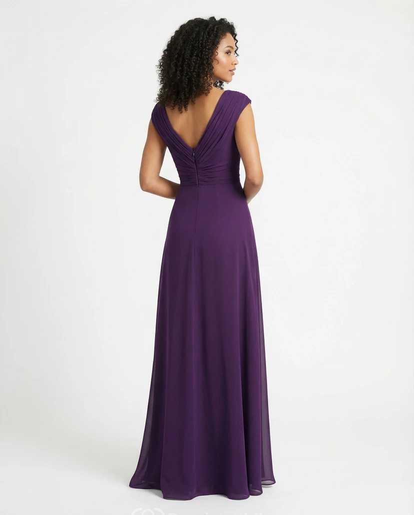 V-Neck A-Line Gown with Side Sequin Ruffles view 2