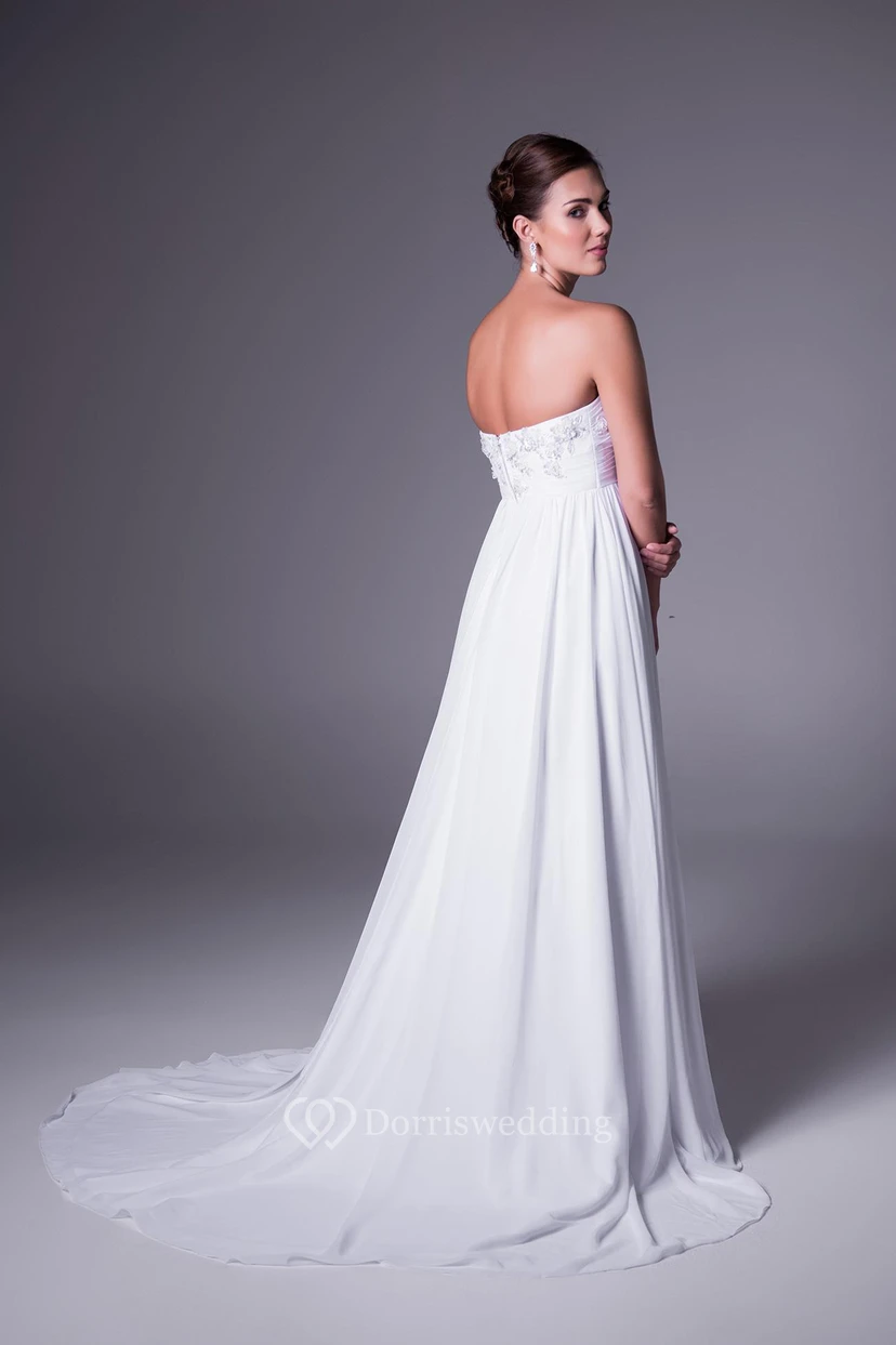 A-Line Empire Strapless Appliqued Chiffon Wedding Dress view 2