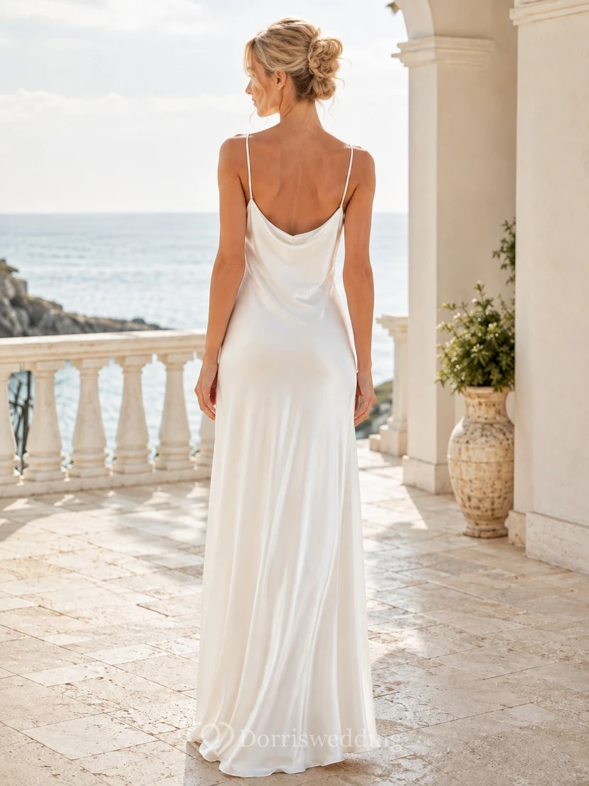 Elegant Straps Sleeveless Satin Wedding Gown Classic Occasion view 2
