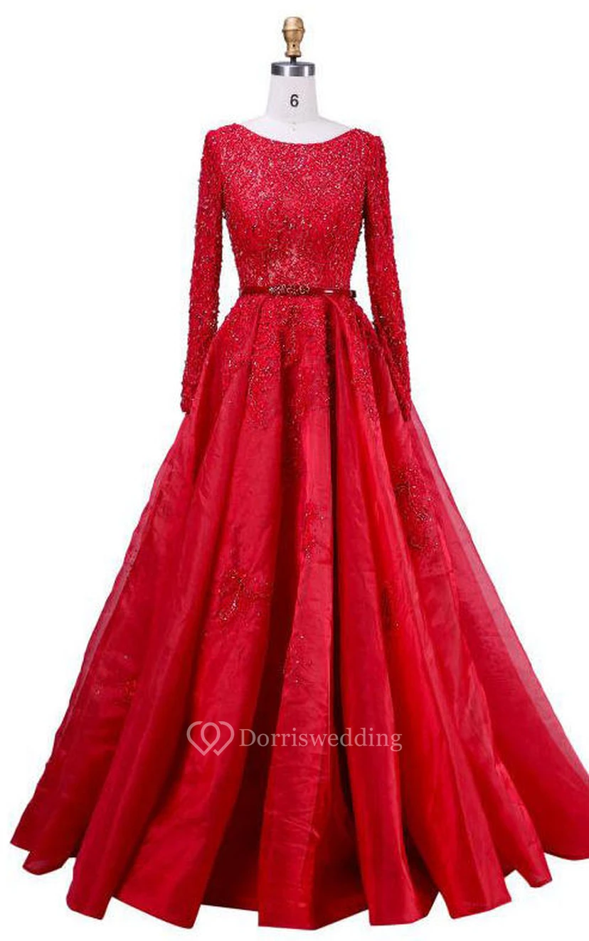 A-Linien-Spitzenkleid mit Rundhalsausschnitt und langen Ärmeln