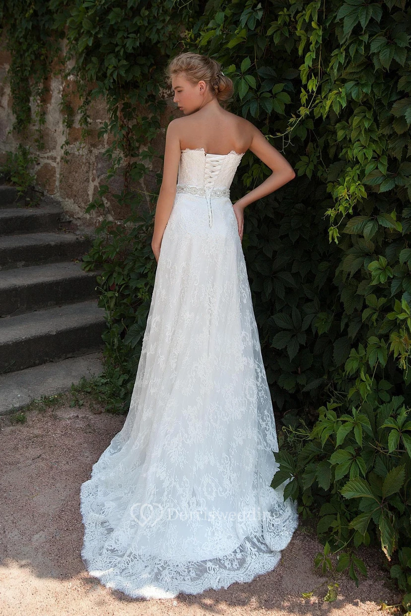Sheath Long Sweetheart Sleeveless Corset-Back Lace Dress With Appliques And Waist Jewellery view 2