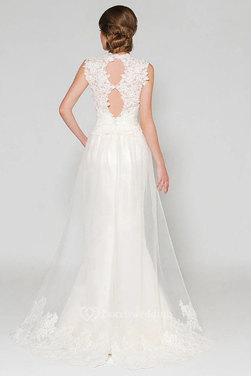 Mermaid High Neck Sleeveless Beaded Satin Wedding Dress With Keyhole view 2
