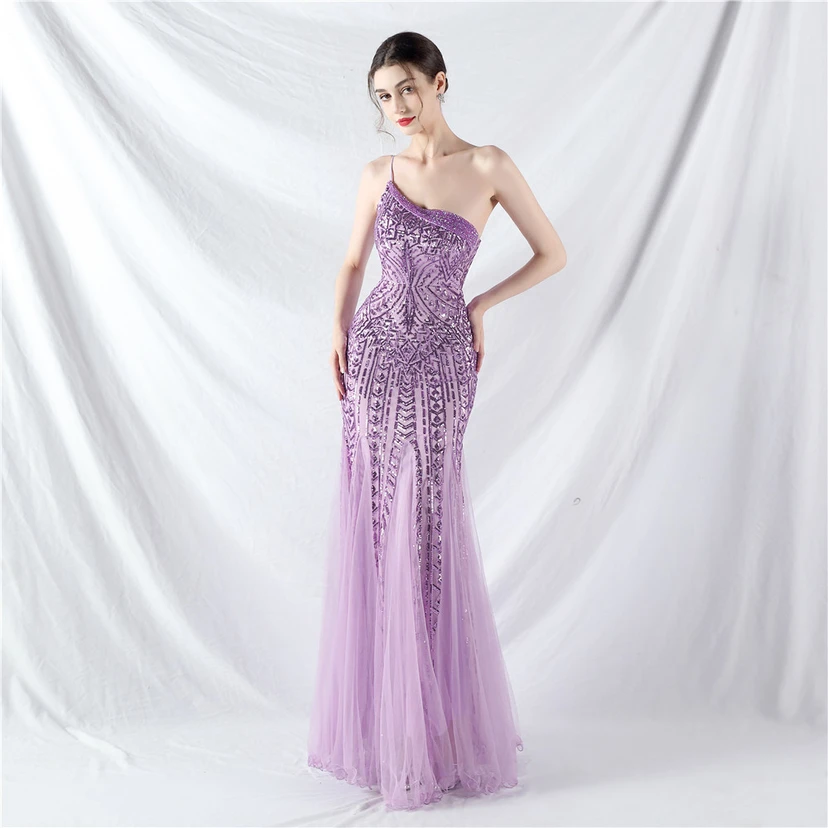 Crafted Beaded Positioning Flower Beads Splicing Mesh Gauze High-End Evening Dress view 12