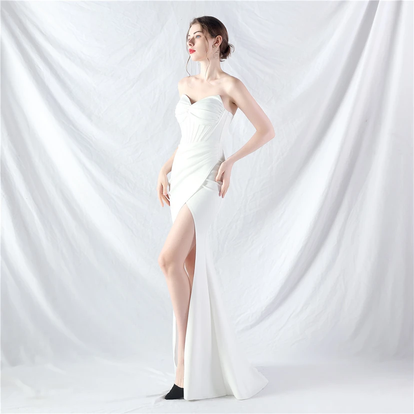 Vestido de noche de satén de alta gama con cola vertical pequeña y chaleco de espina de pescado de estilo palacio, de gran resistencia y cintura ajustada. view 39