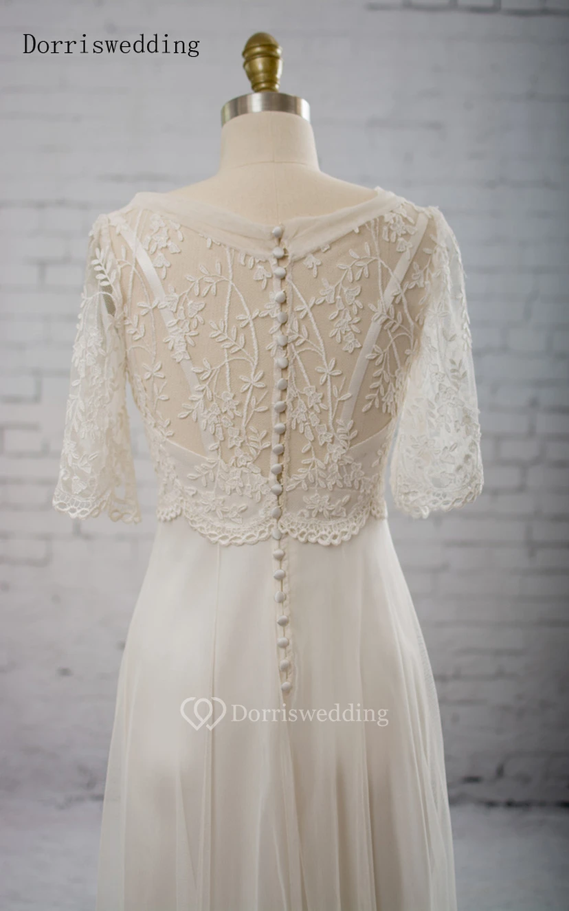 Dorriswedding V-Shaped Neckline Cape Tulle Dress With Appliques view 3