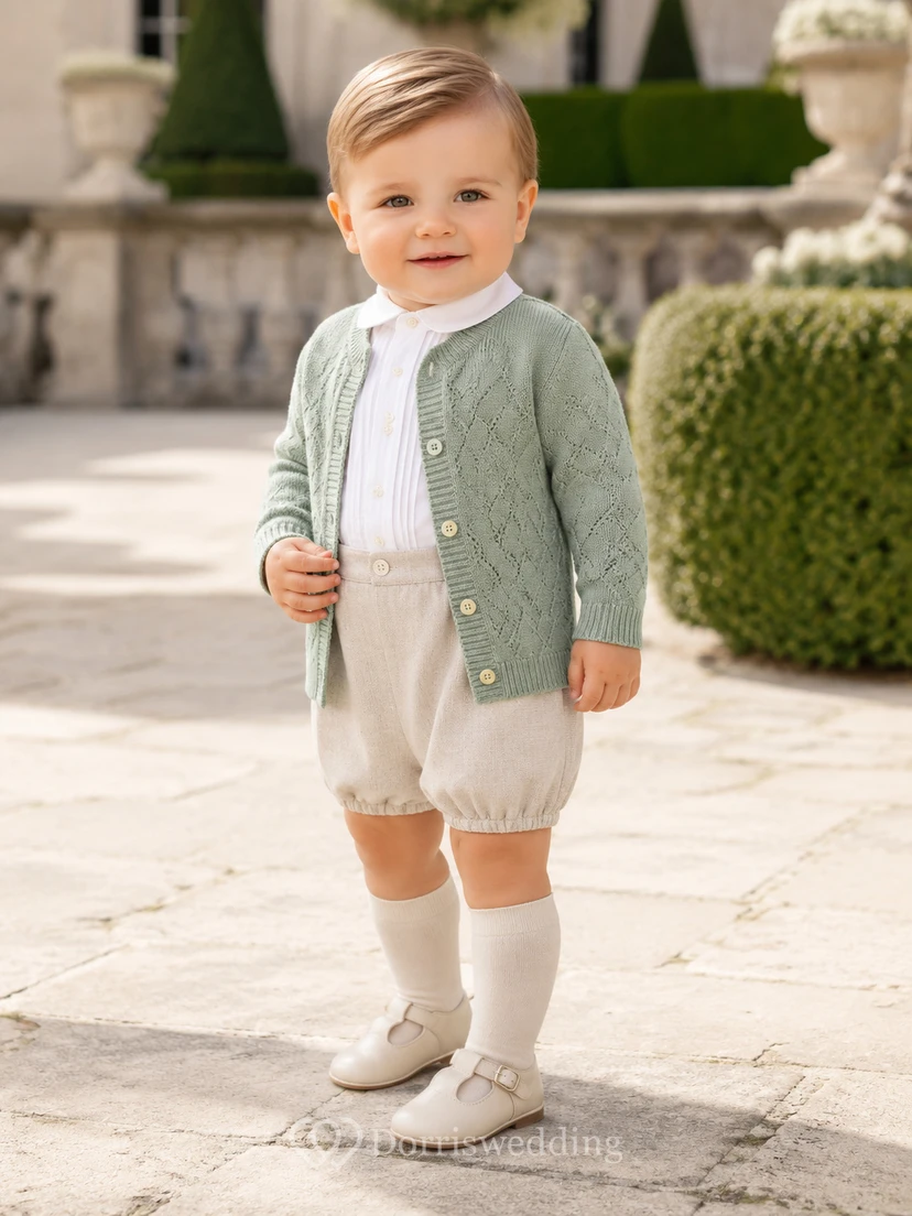 Salbeigrüner, langärmeliger, strukturierter Cardigan, Taufunterwäsche für Babys