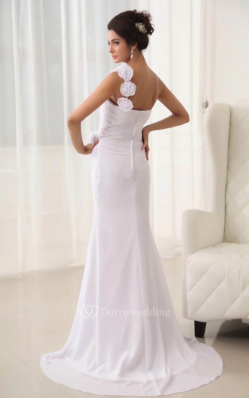 Flower Strap Sweetheart Sheath Dress With Brush Train view 5