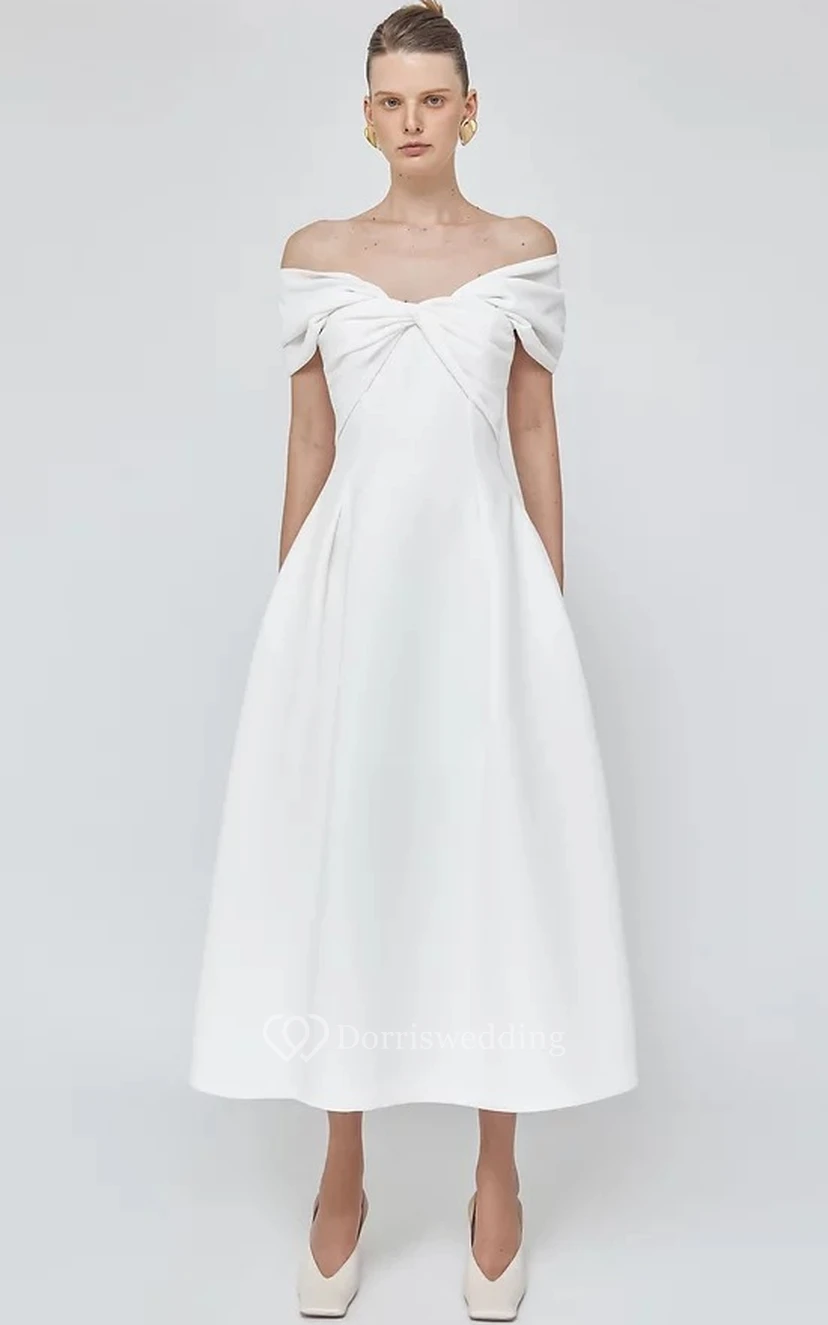 Sleeveless High-end A Line Tea-length Satin Prom Dress