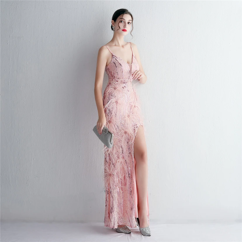 Positioning Flower Craft Beading Craft Imported Wool Dress Long Banquet Slim Evening Dress Elegant Temperament view 4