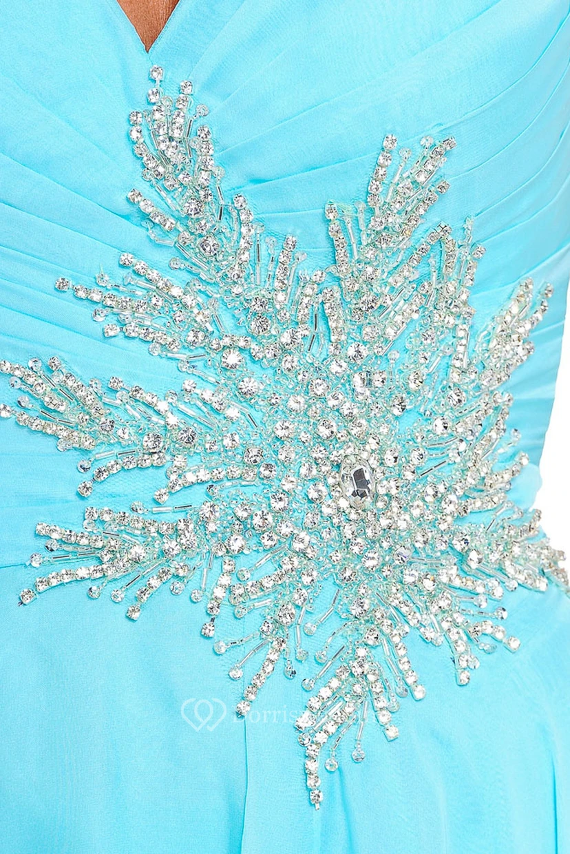 Ärmelloses Chiffon-Abendkleid in A-Linie mit herzförmigem Ausschnitt und Applikationen view 4