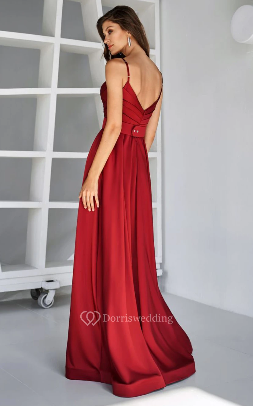 Sweetheart Spaghetti Sheath Front Split Ruched Dress view 2