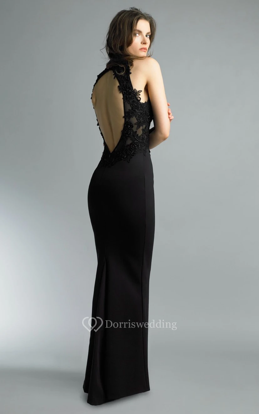 Mermaid Floor-length High Neck Sleeveless Satin Keyhole Dress view 2
