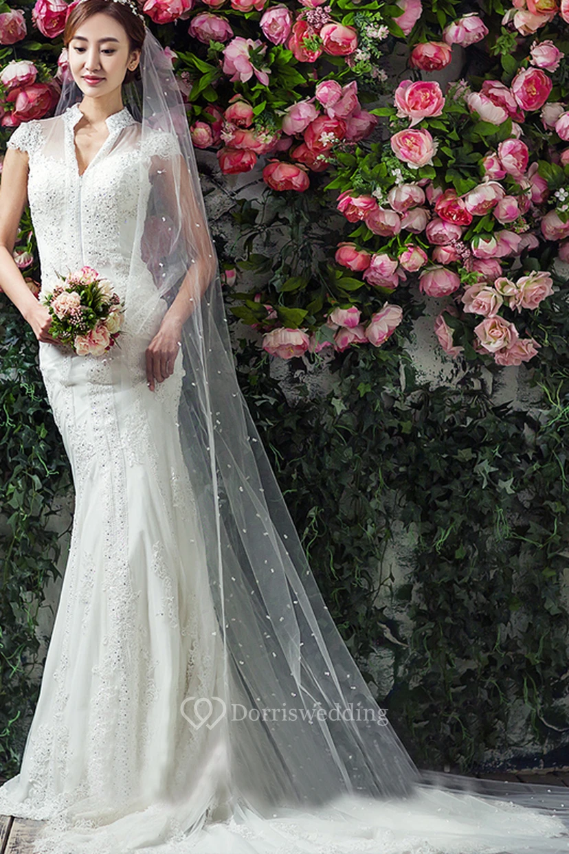 Fairy Long Tulle Bridal Veil With Pearl view 2