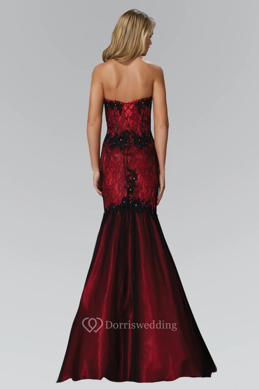 Mermaid Long Sweetheart Sleeveless Lace Lace-Up Dress With Appliques view 2