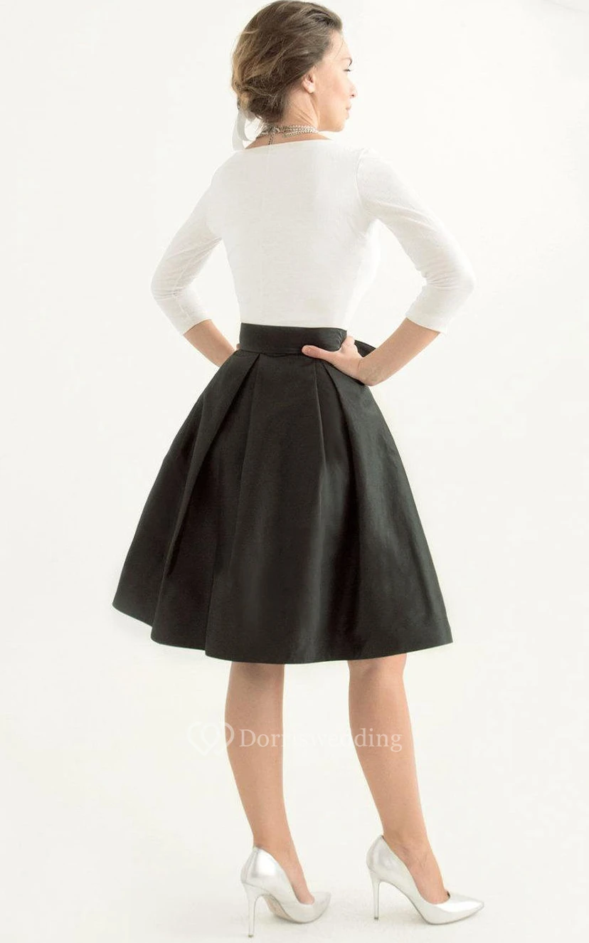 Robe à manches longues en taffetas noir arrivant au genou view 2