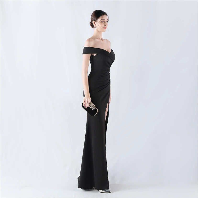 Robe de soirée classique asymétrique en satin à queue de poisson view 5