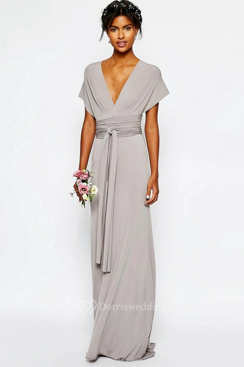 Robe de demoiselle d'honneur élégante d'inspiration grecque avec ceinture à nouer view 13