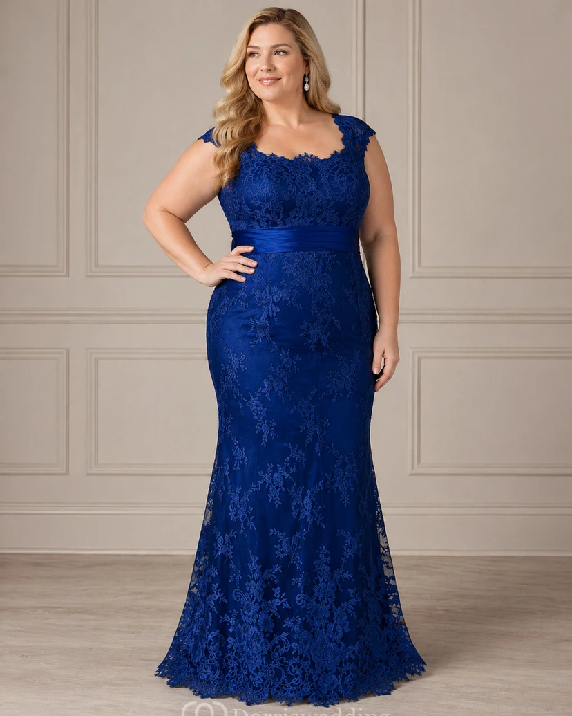 Cap-Sleeved Mother Of The Bride Dress With Appliques And Square Back view 7