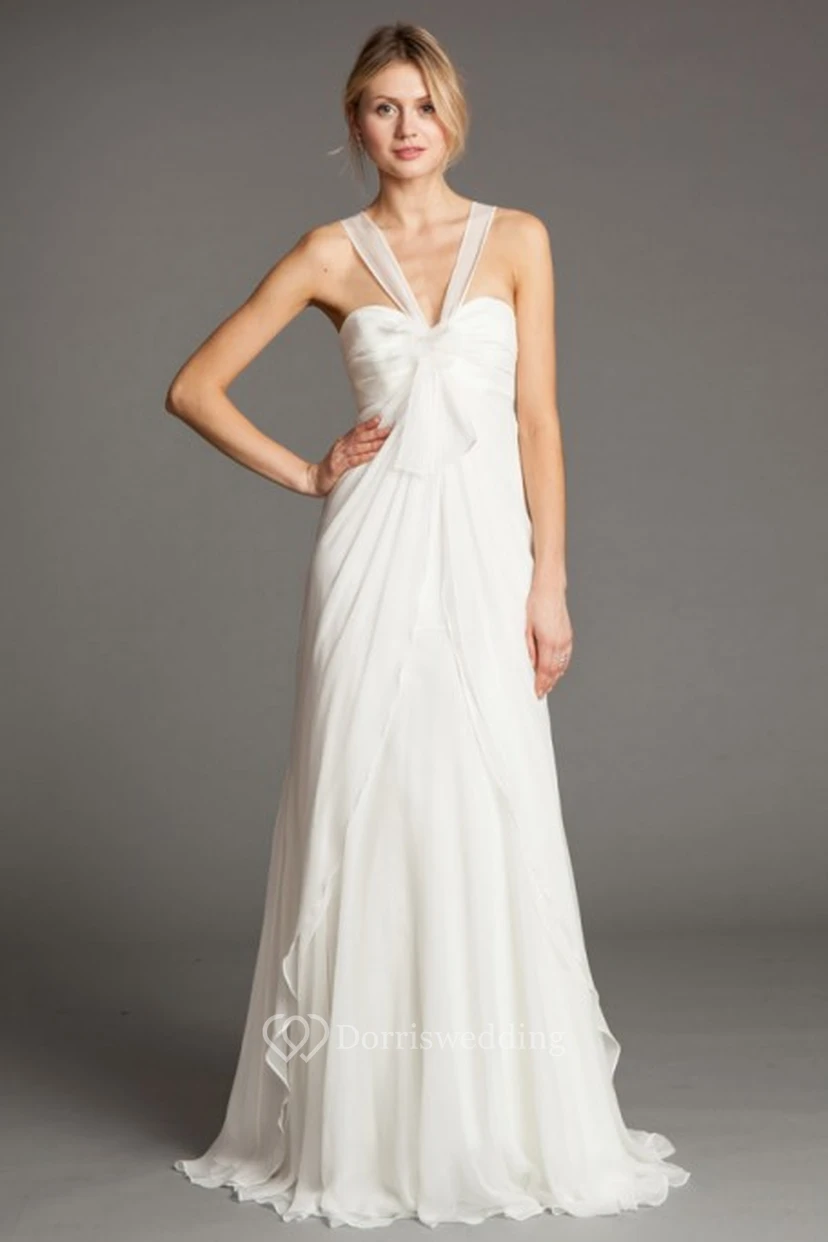 Sheath Empire Long Ruched Sweetheart Sleeveless Chiffon Wedding Dress With Draping view 4