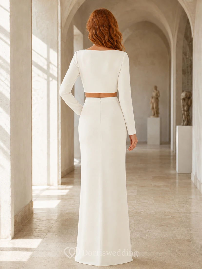 Long Sleeve Square Neck Crepe Column Gallery Bridal Set view 2