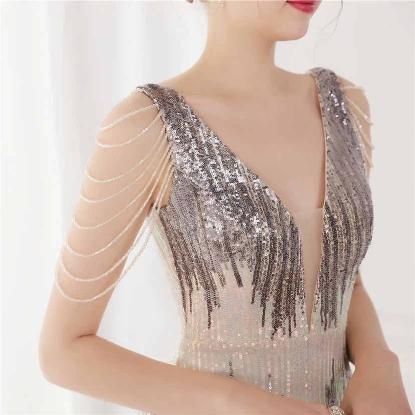 Vestido largo de lentejuelas con cola de pez, ideal para eventos, banquetes, eventos de celebridades y eventos de moda. Vestido de noche con etiqueta para modelos de automóviles. view 45