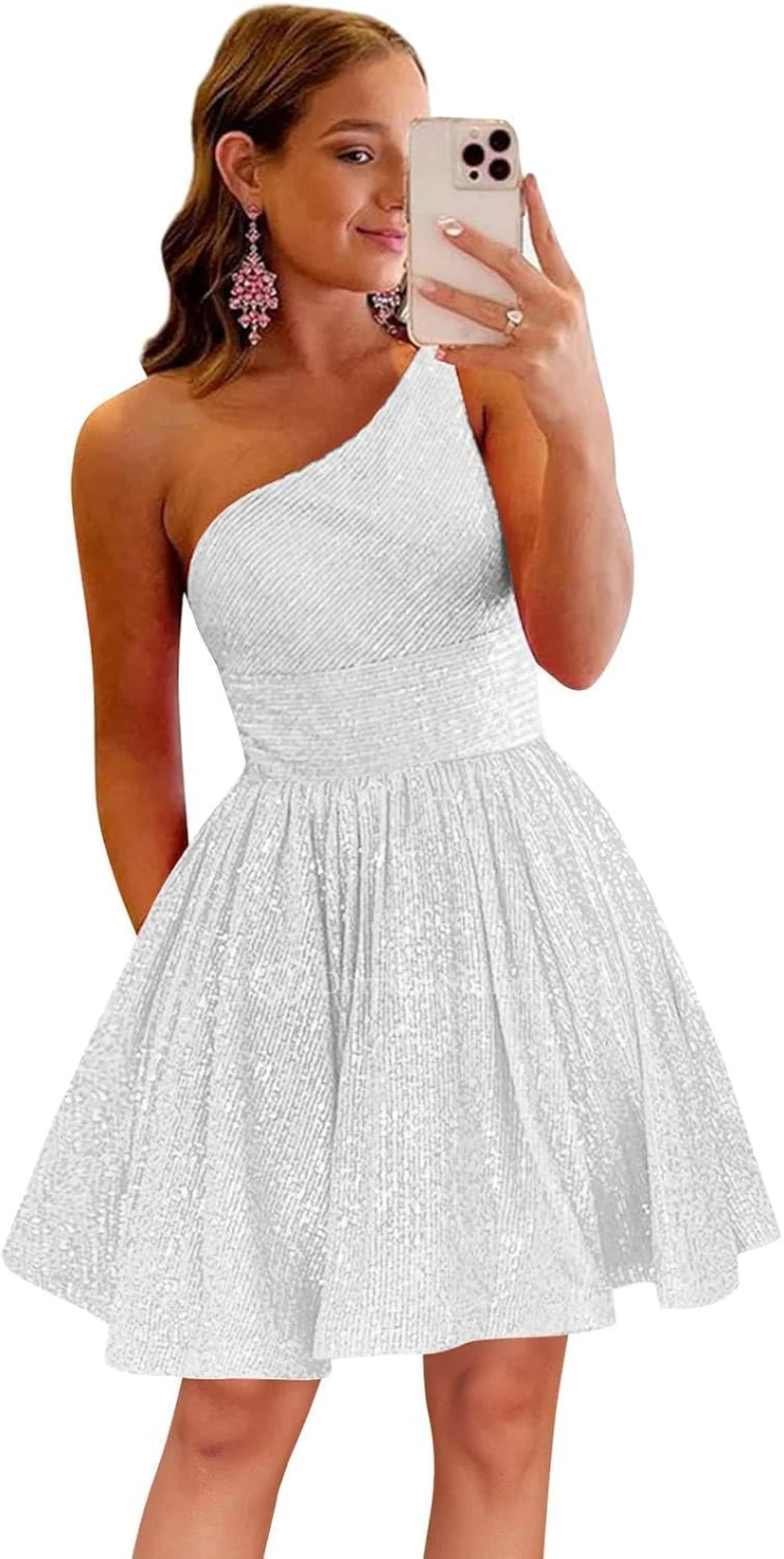 Burgunderfarbenes, einseitig schulterfreies Pailletten-Cocktailkleid view 6