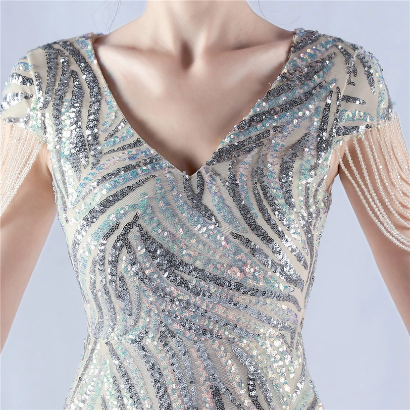 A-Line Big Swing Dress Skirt Encrypted Sequined Craft Beaded Evening Dress view 71