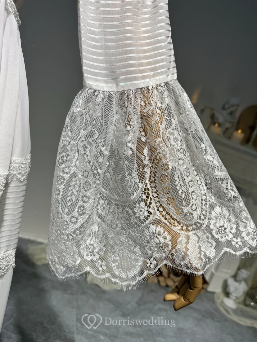 Boho-Chic-Strandhochzeitskleid mit Spitze, langen Ärmeln und tiefem V-Ausschnitt, langen Ärmeln und tiefem Rückenausschnitt view 5