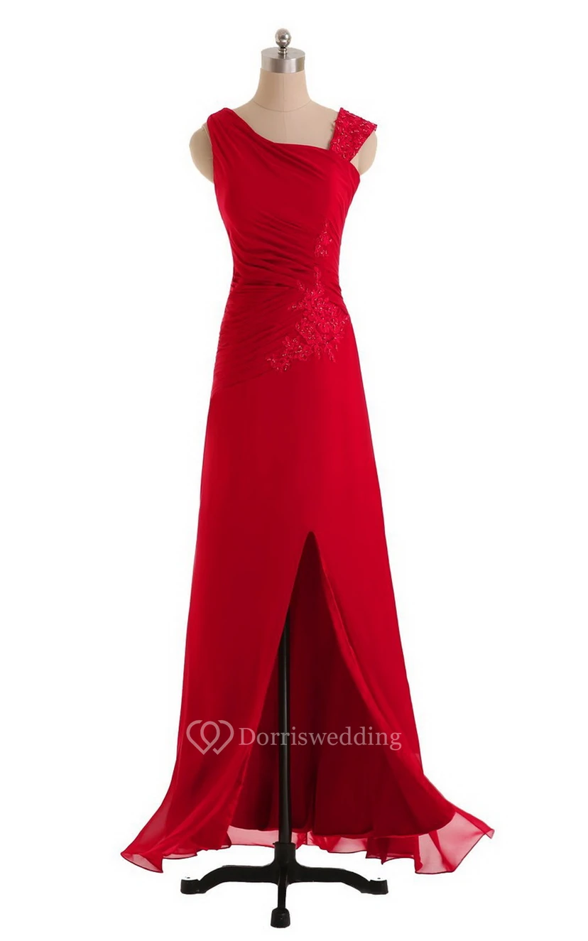 Sleeveless Chiffon Dress With Front Slit and Ruching view 7