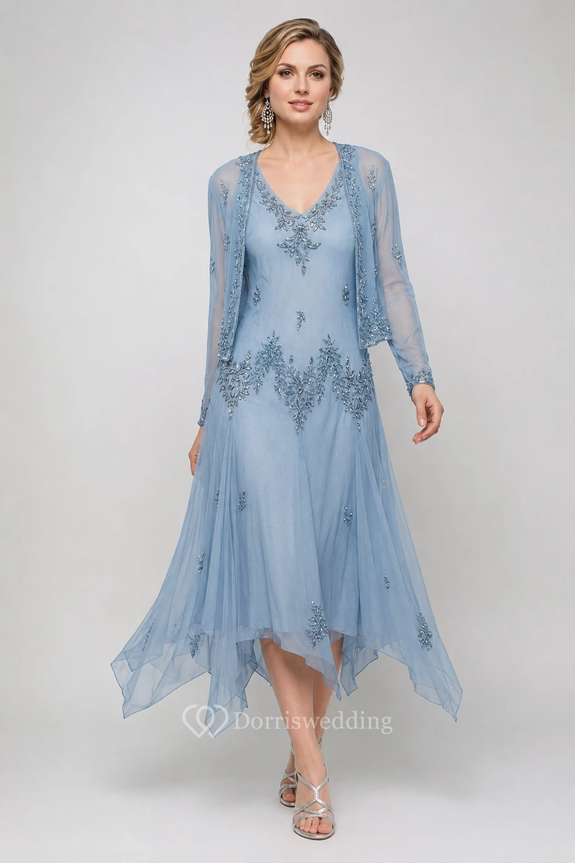 Robe cocktail vert forêt à perles, style vintage, avec veste transparente et ourlet asymétrique view 8