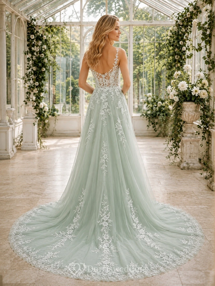 Vestido de novia bohemio romántico elegante con escote corazón, edición C, corte A y encaje. view 2