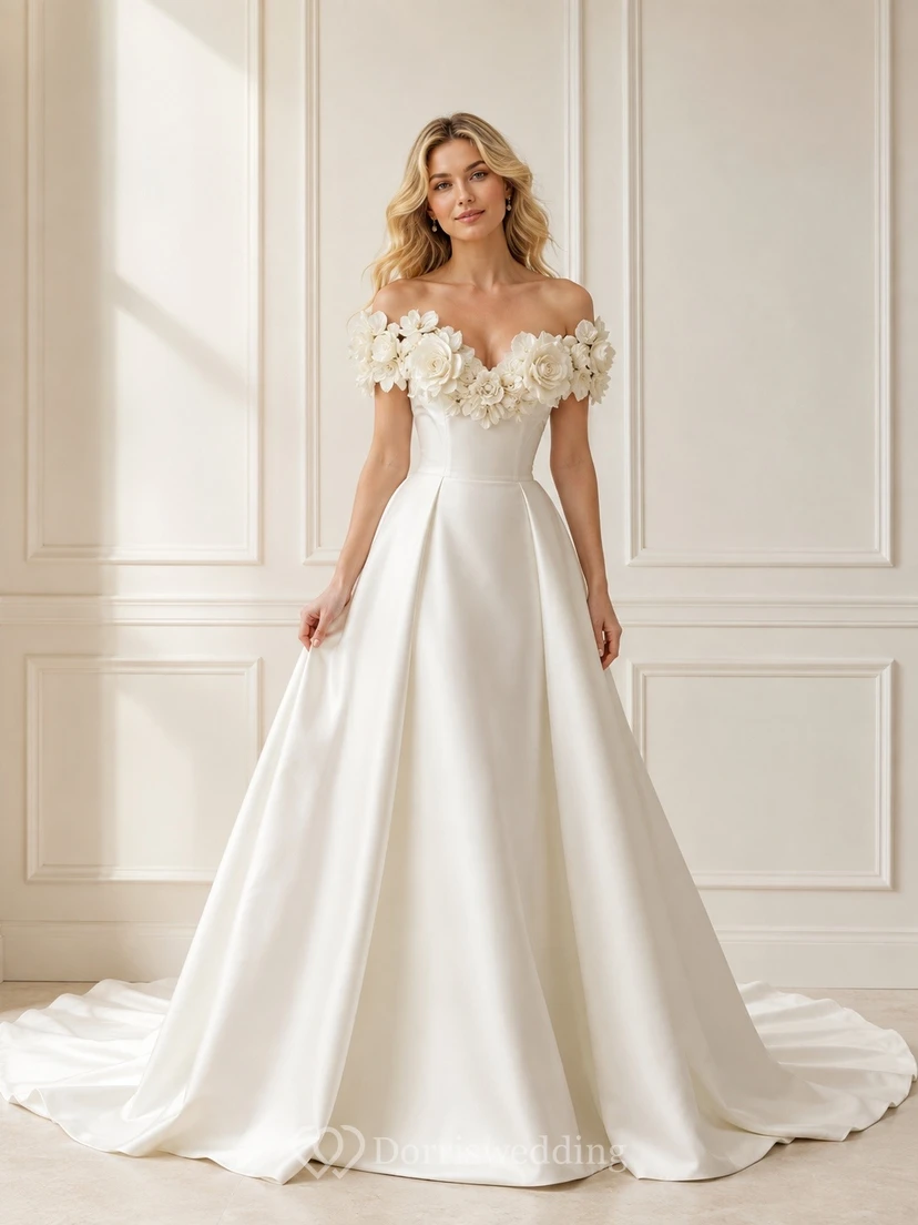 Vestido de novia formal elegante con encaje y corte en A