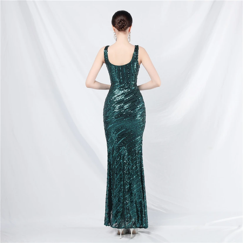 Robe de soirée longue à sequins et perles artisanales view 26