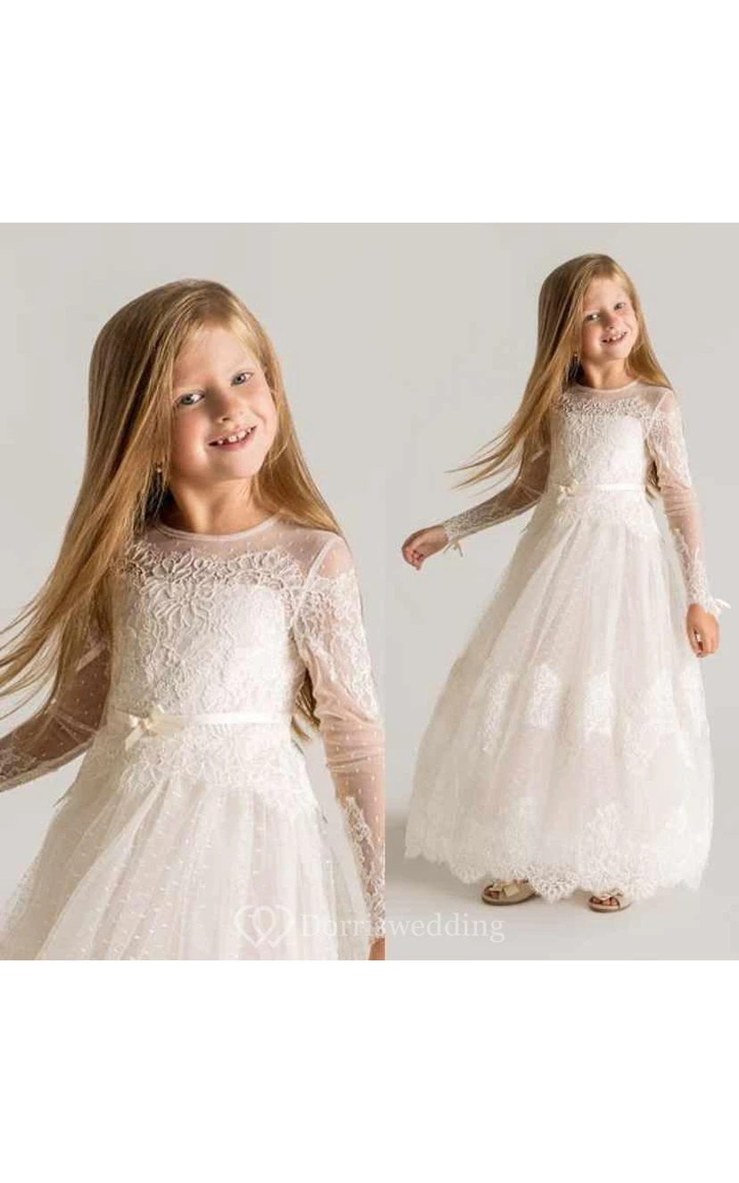 First Communion Dress | White Lace Long Flower Girl Gowns view 2