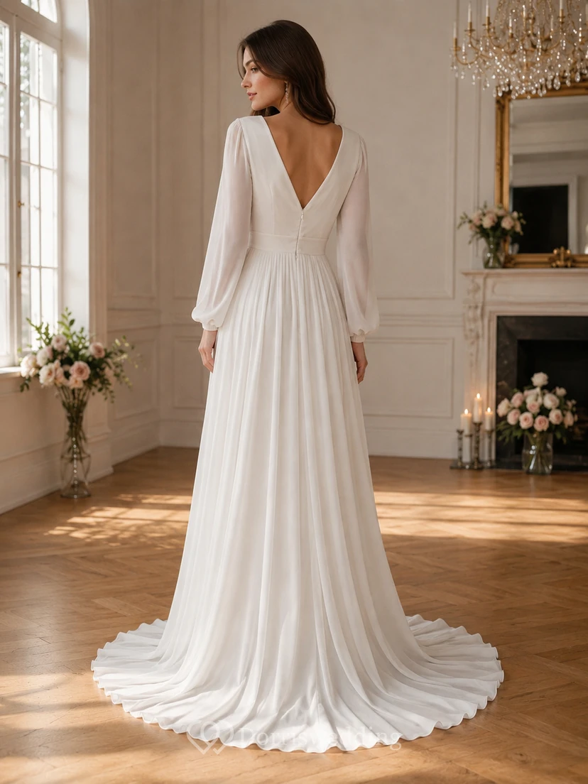 Empire Puff Long Sleeve Ruched A-line Wedding Dress view 2