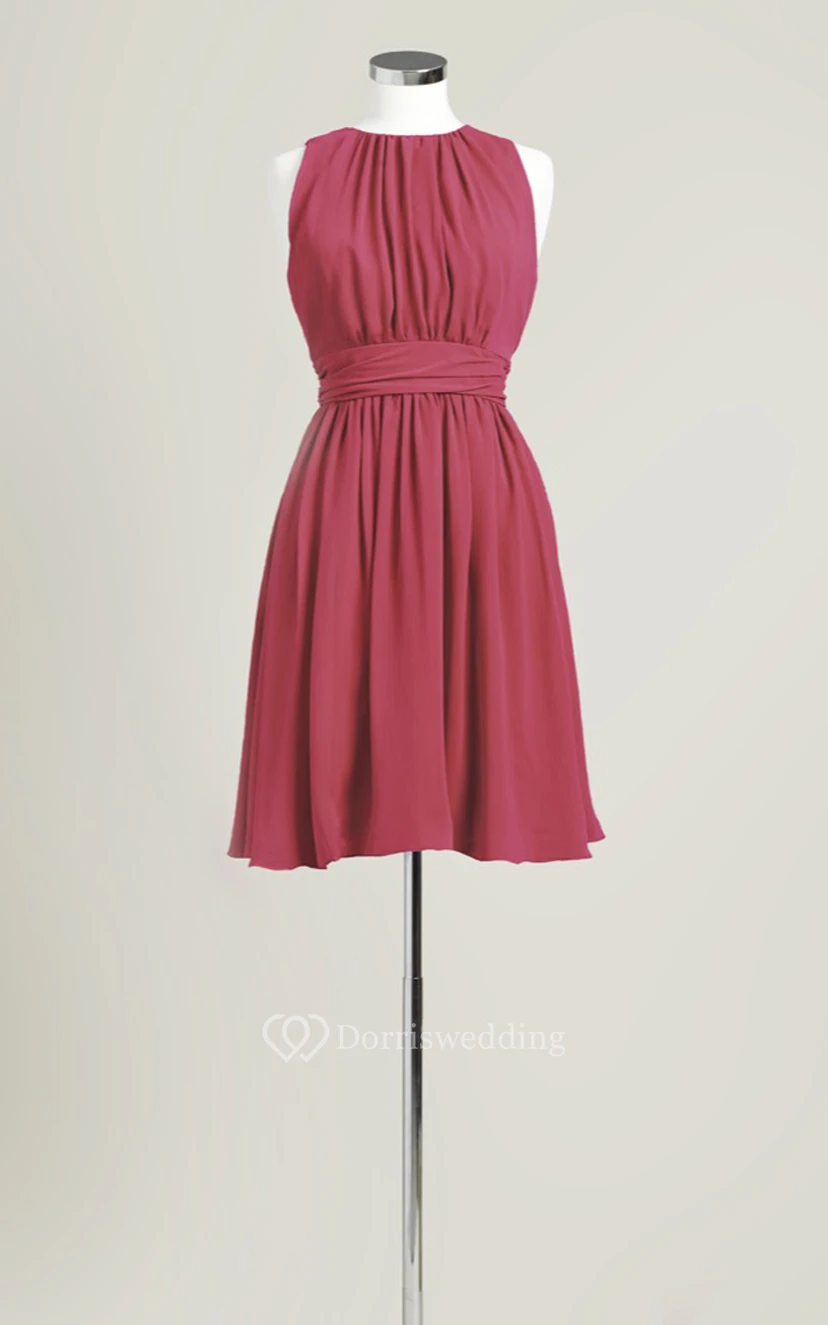 Sleeveless A-Line Short Dress With Jewel Neck view 4