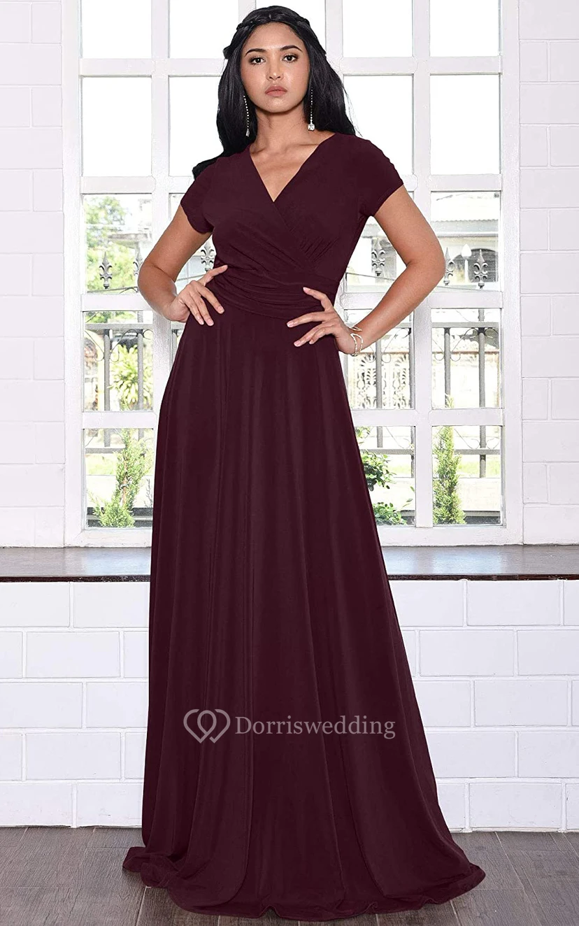 Modern Jersey V-neck Short Sleeve Mother Dress With Criss Cross and Pleats view 18