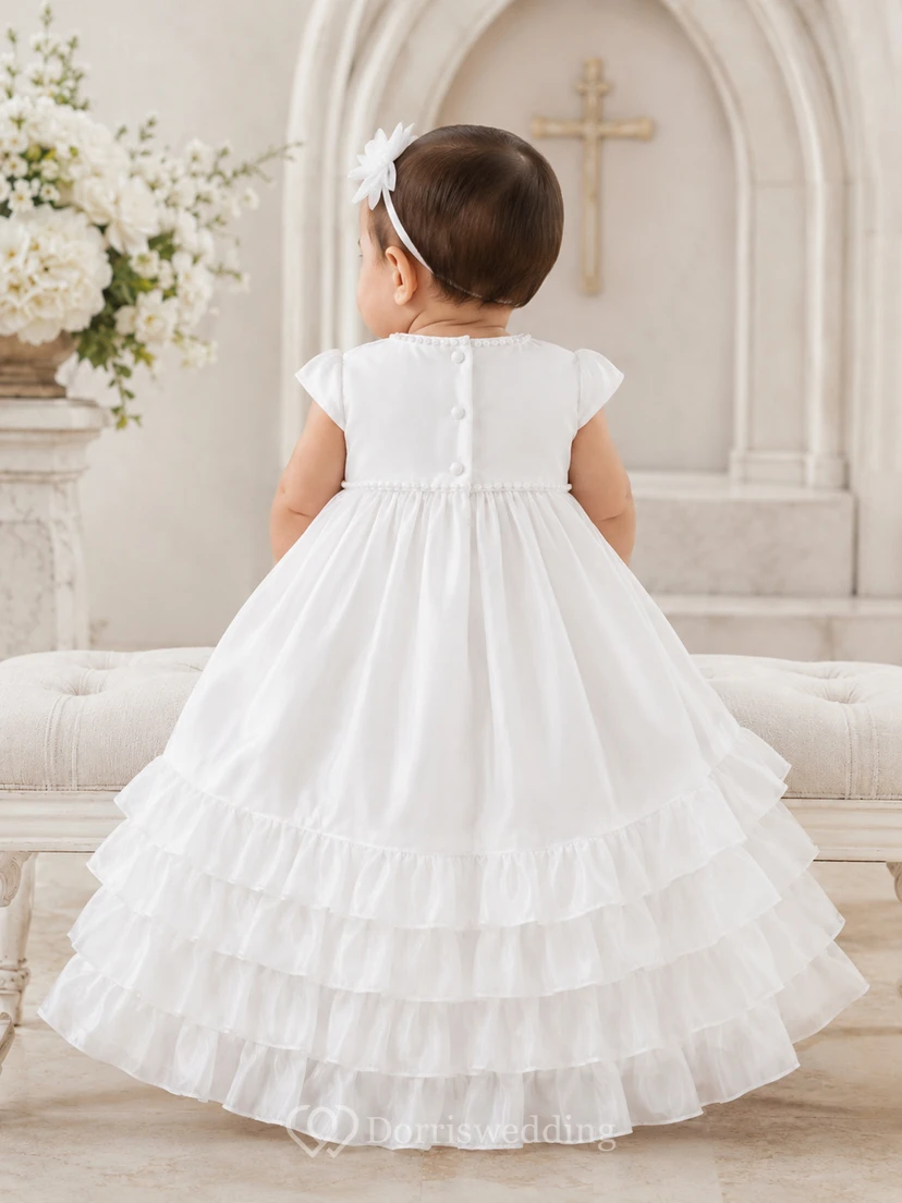 Tiered Ruffle Baby Christening A-Line Cap Sleeve Knee-Length Dress view 2