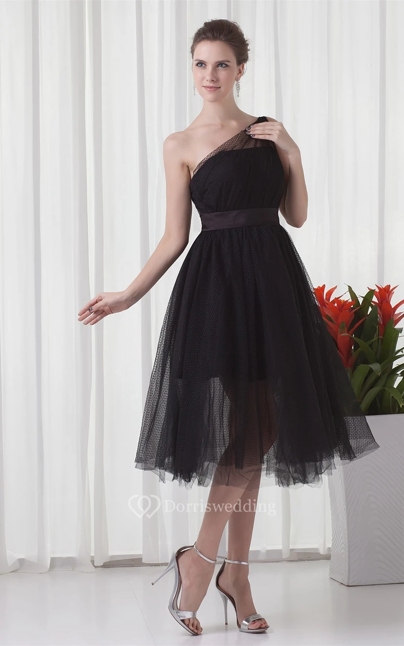 Robe trapèze asymétrique en tulle, longueur thé, avec fronces view 3