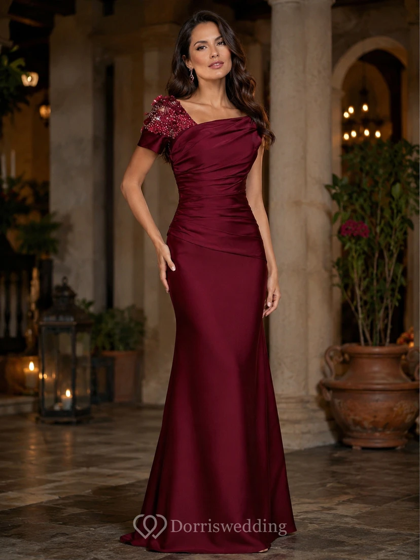 Asymmetrisches Meerjungfrauen-Kleid aus Satin mit Strasssteinen und Raffungen view 7
