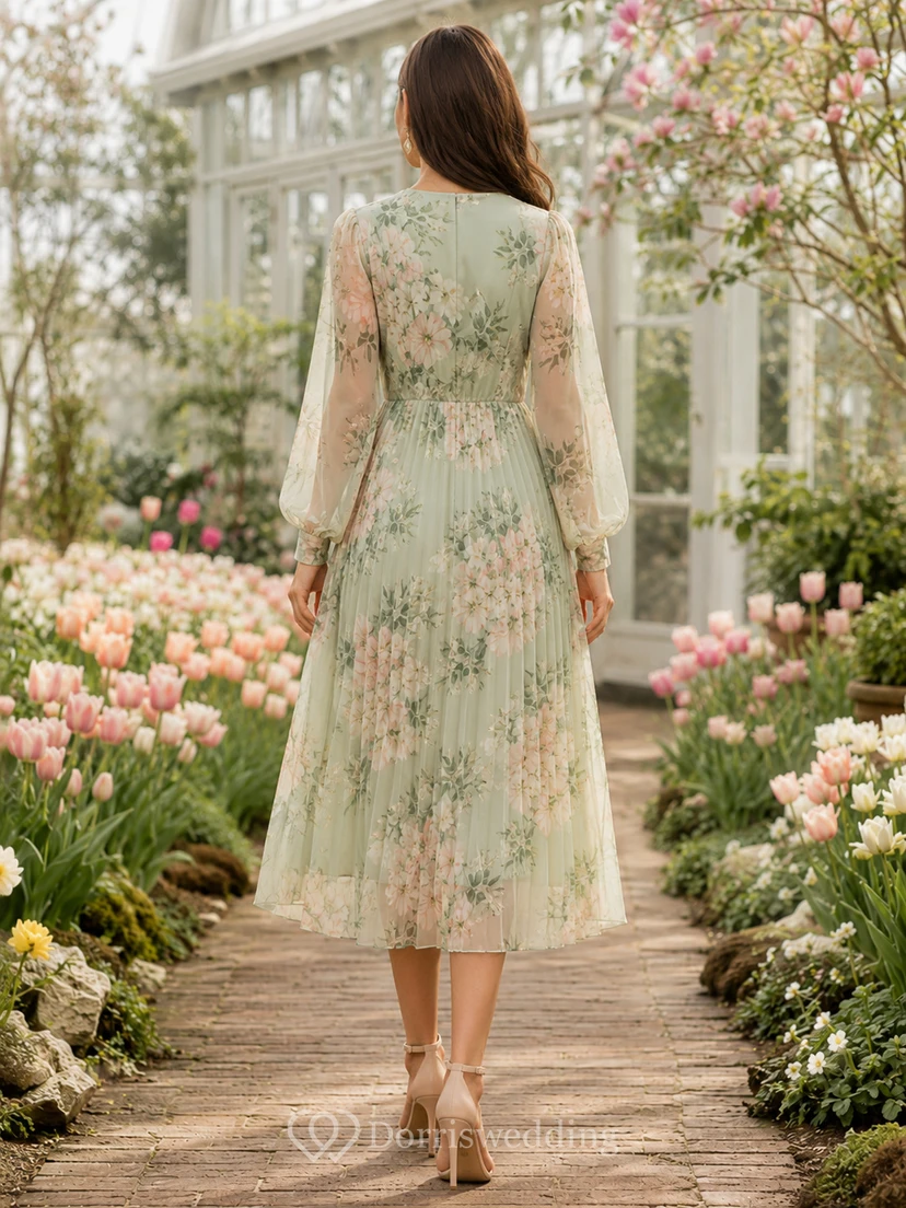 Robe midi portefeuille à manches longues et imprimé floral sauge pour occasions printanières view 2