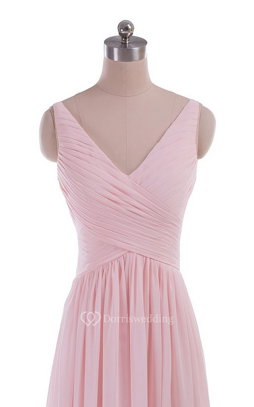 Sleeveless V-neck Chiffon Dress With Crisscross Ruching view 7