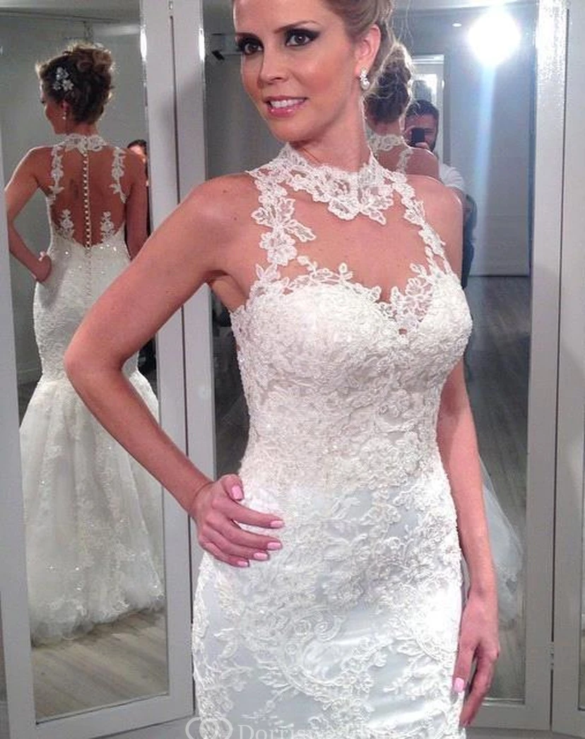 Charming Sleeveless Lace Wedding Dresses Mermaid Tulle Princess view 2