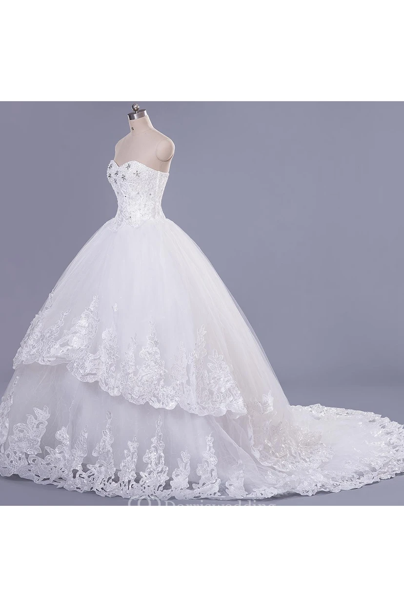 Modern Sweetheart Sleeveless Tulle Lace Wedding Dress With Beadings Lace-up