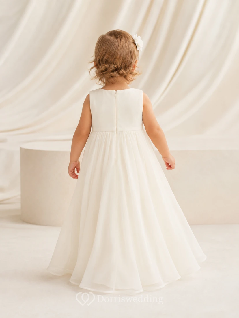 Minimalistisches Taufkleid für Babys, A-Linie, knöchellang, V-Ausschnitt, ärmellos, Chiffon, Knopfleiste am Rücken view 2