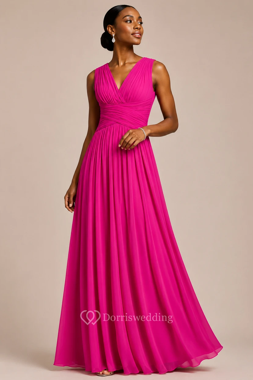 Sleeveless Chiffon V-Neck Dress With Crisscross Ruching view 38