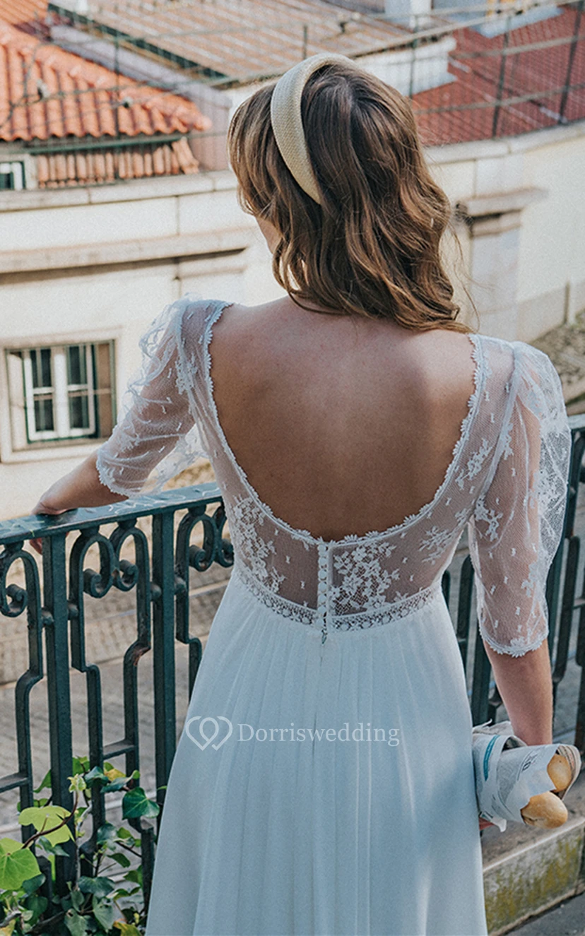 Simple A Line Knee-length Chiffon Short Bridal Dresses Gown with Ruching view 2